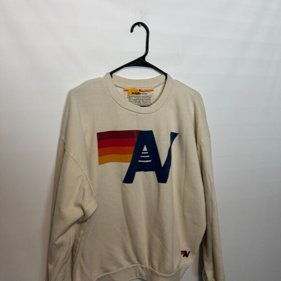 Aviator Nation Sweatshirt Unisex Vintage White Beige Medium Relaxed Crew Sweater - Picture 2 of 9